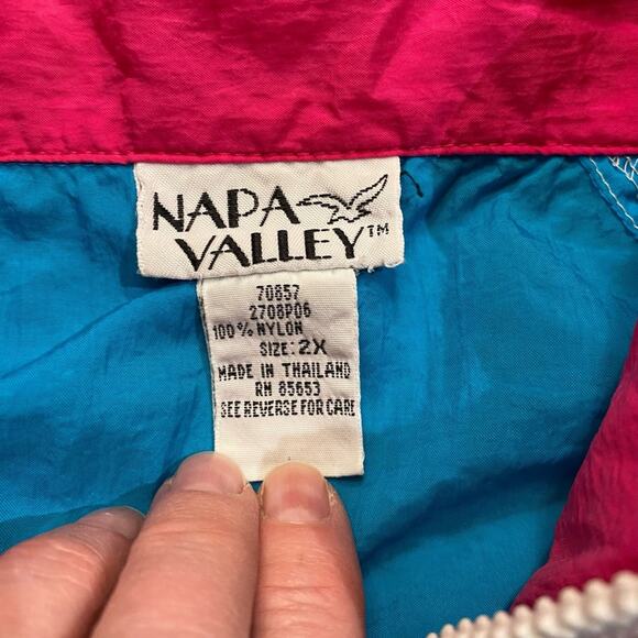 Vintage Napa Valley Color Blocked Full Zip Windbreaker Womens XXL Pink and Blue - Picture 3 of 4
